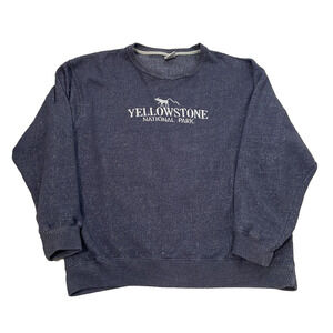 Yellowstone National Park wMoose Embroidered Sweatshirt Crewneck Blue Size Large